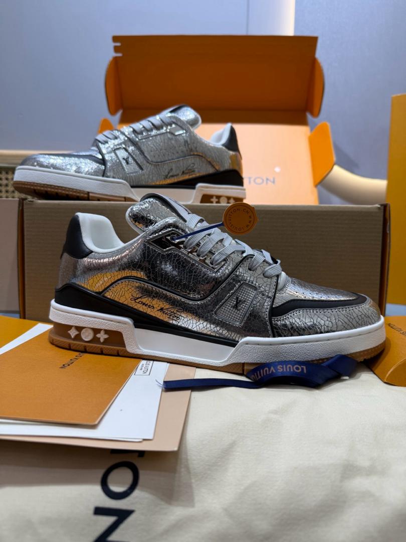LV Trainer Silver Leather